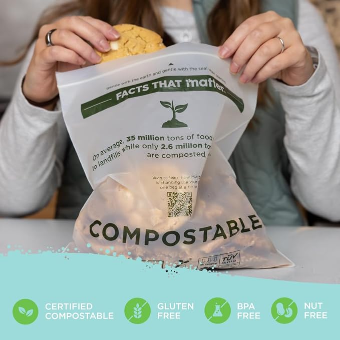 Matter Compostable Gallon Freezer Bags for Food Storage, Eco-Friendly, Resealable, Food Storage Bags, 30 Count