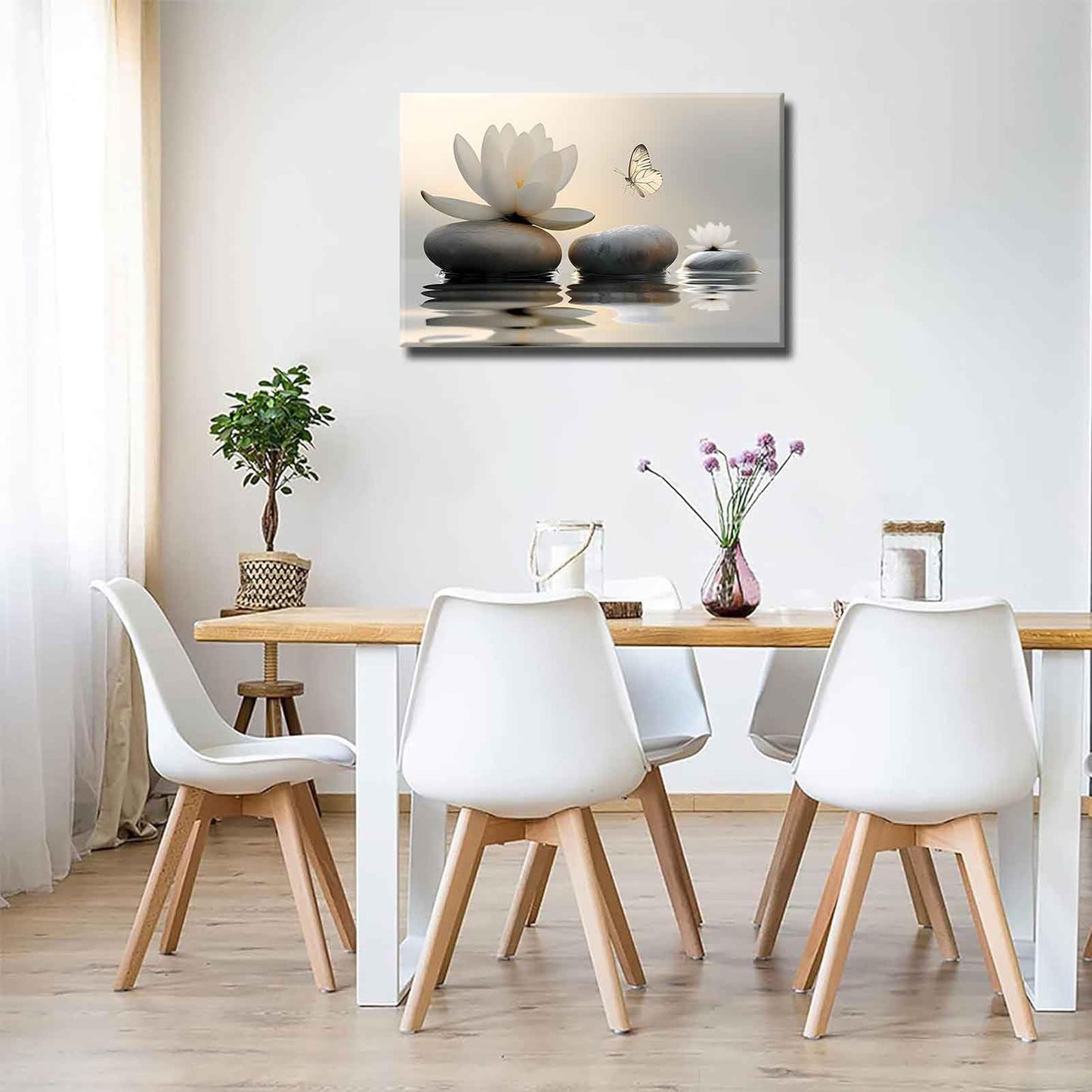 Zen White Lotus Canvas Wall Art White Flower Yellow Butterfly on Lake Wall Decor Pictures Meditation Posters Prints for Bathroom Living Room Modern Spiritual Yoga Spa Bedroom Decoration