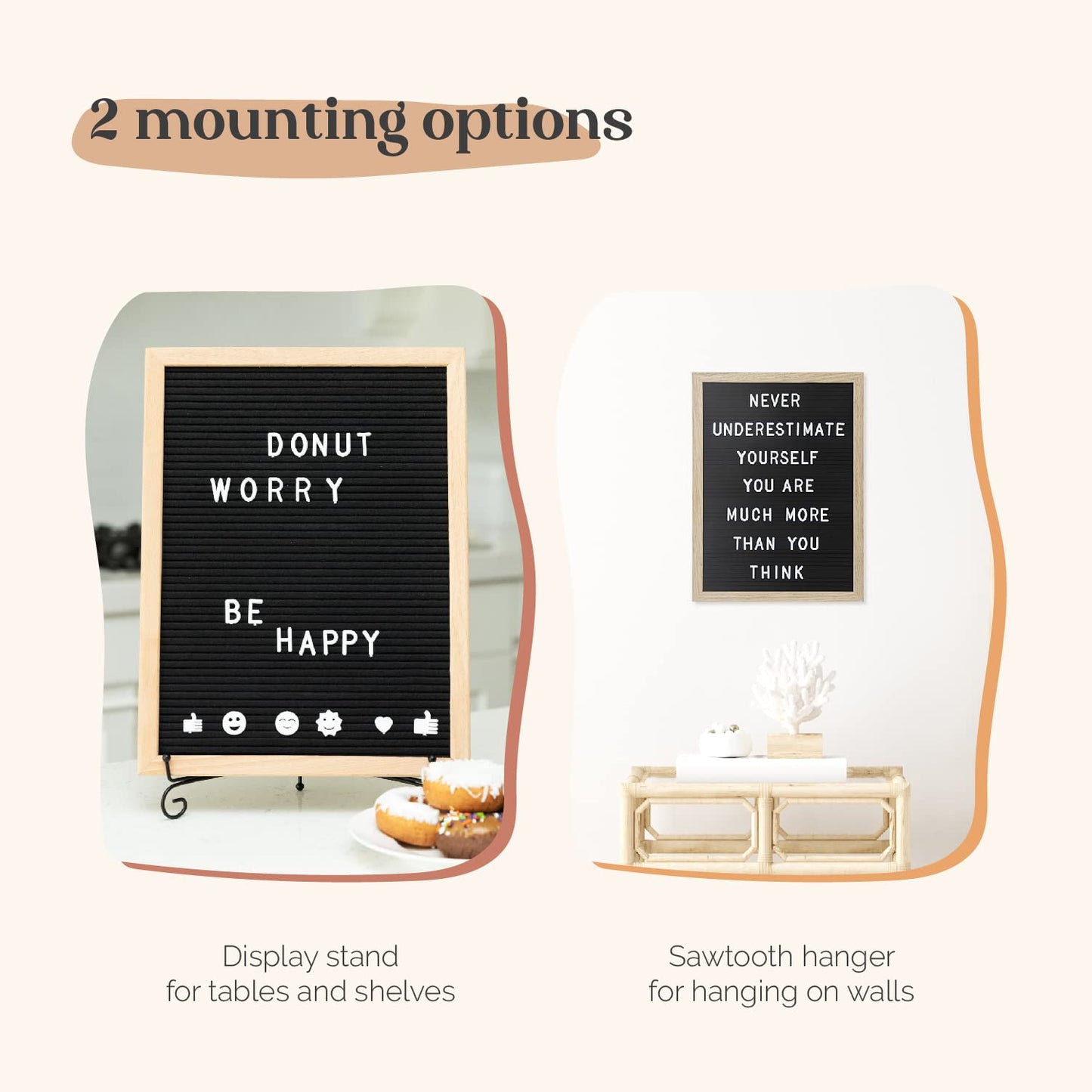 TrendArti Felt Letter Board - 680 Letters, Numbers & Symbols, 16 x 12 inch, Changeable Message Board for Notes & Announcements, Wood Frame, 2 Storage Bags, Light Brown Frame