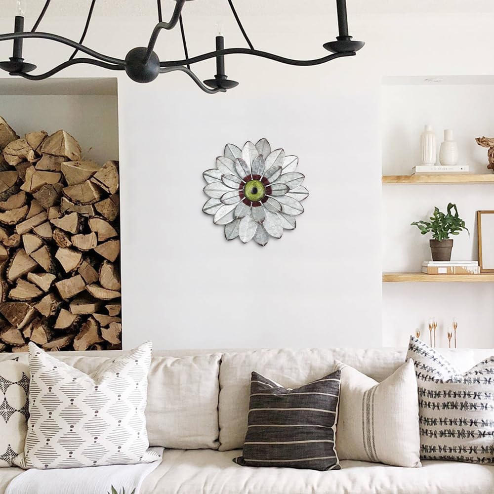 YEAHOME Metal Flower Wall Decor, 11" Boho Wall Art for Bedroom/Rustic Patio Decor