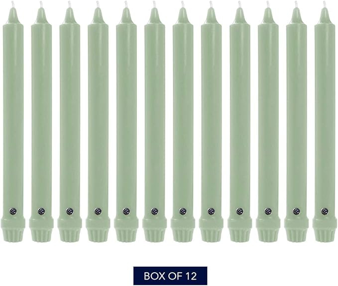 Colonial Candle Unscented Taper Candle, Classic Collection, Colonial Classic Green, 8 in, Pack of 12 - Up to 6 Hours Burn