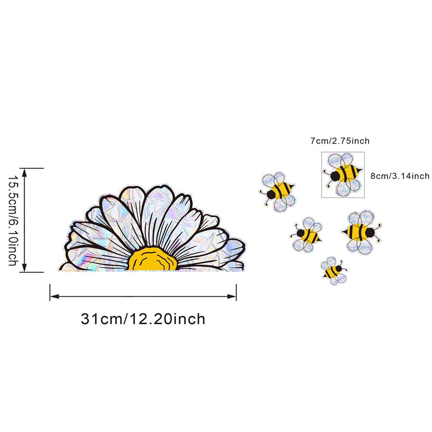 Trantranapa Bee and Sunflower Suncatchers Stickers Prism Glass Decor Anti-Collision Stickers for Birds Vinyl Window Clings Glass Decal for Home Mirror Sticker Flower Window Gels(Bee and Flower)