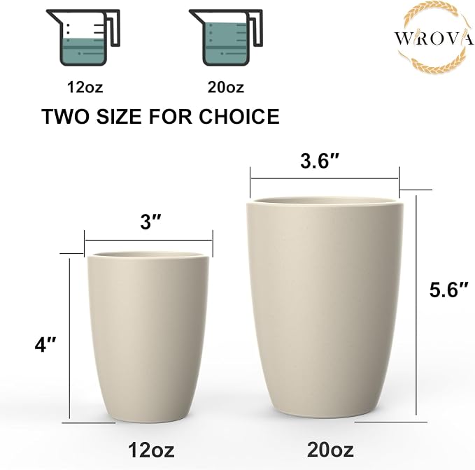 Wrova Wheat Straw Cups 8 PCS Good Alternative to Plastic Reusable Cups 20 oz Unbreakable Drinking Cup Reusable Dishwasher Safe Water Plastic Glasses Beige Series