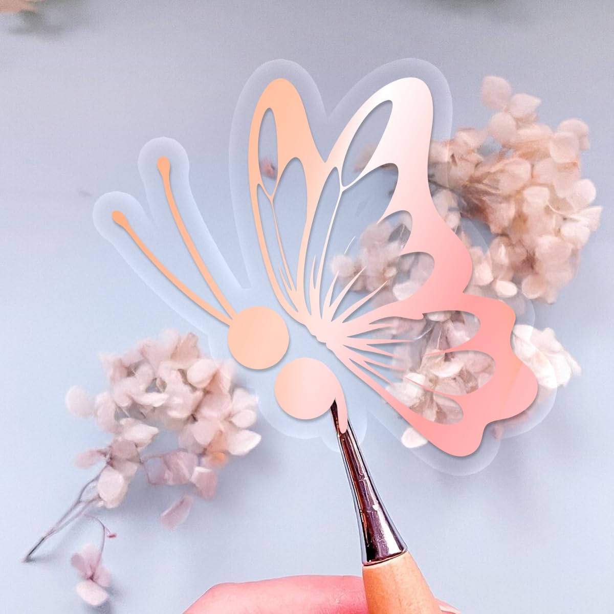 3 Pcs UV DTF Funny Car Decals, Rearview Mirror Window Bumper Decoration, Waterproof Aesthetic Stickers for Cars Trucks SUVs Motorcycles (Semi Colon Butterfly 2 - Holo Rose Gold)