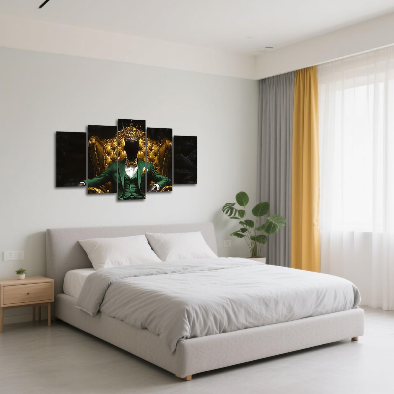 BJYCHG 5 Pieces Black Man Wall Art African American Pictures Gold Crown Paintings Black King Canvas Prints Afro Art for Men Bedroom Framed (Green, 8x14inx2 8x18inx2 8x22inx1)