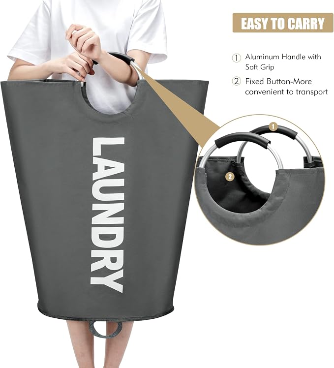 Maxsilan 90L Large Laundry Basket, Freestanding Tall Clothes Hamper, Collapsible Laundry Bag, Dark Grey