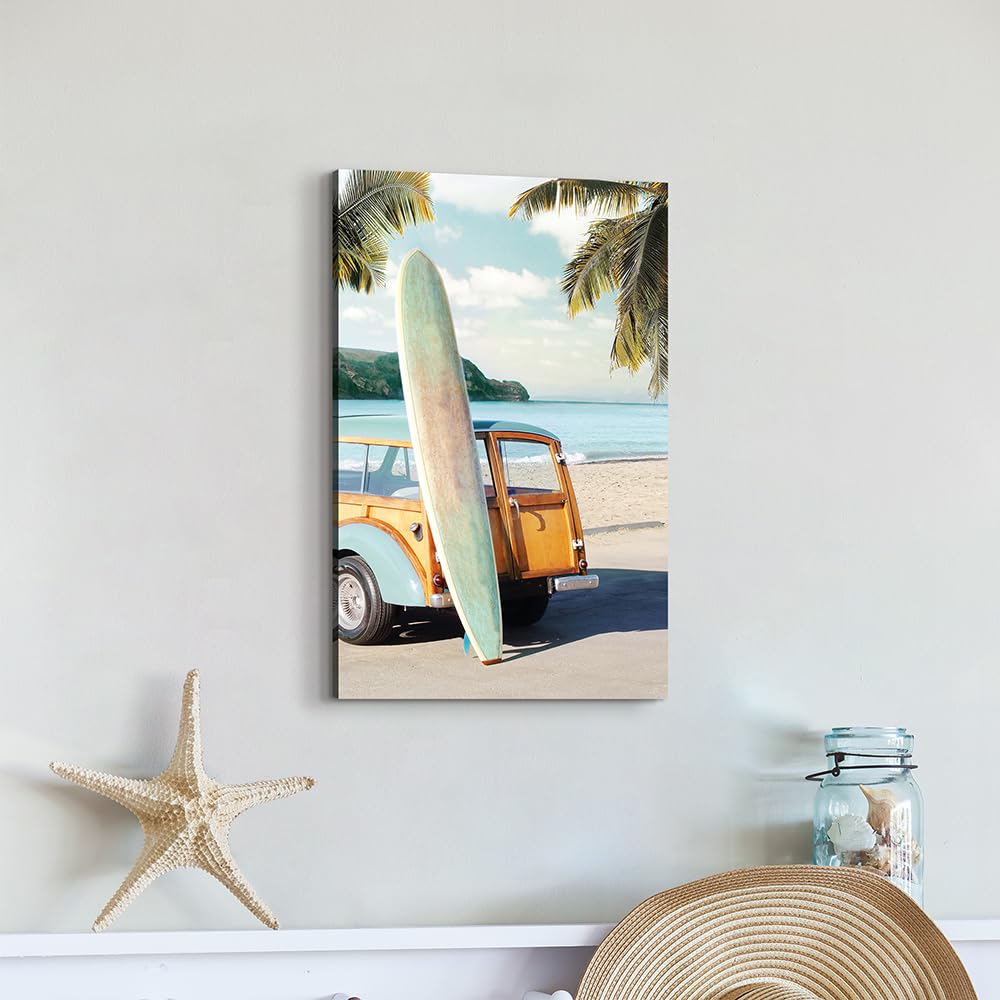Hardy Gallery coastal wall art surfboard pictures: beach car wall decor seaside artwork surfing ocean print in beach canvas painting for bathroom 11" x 16"