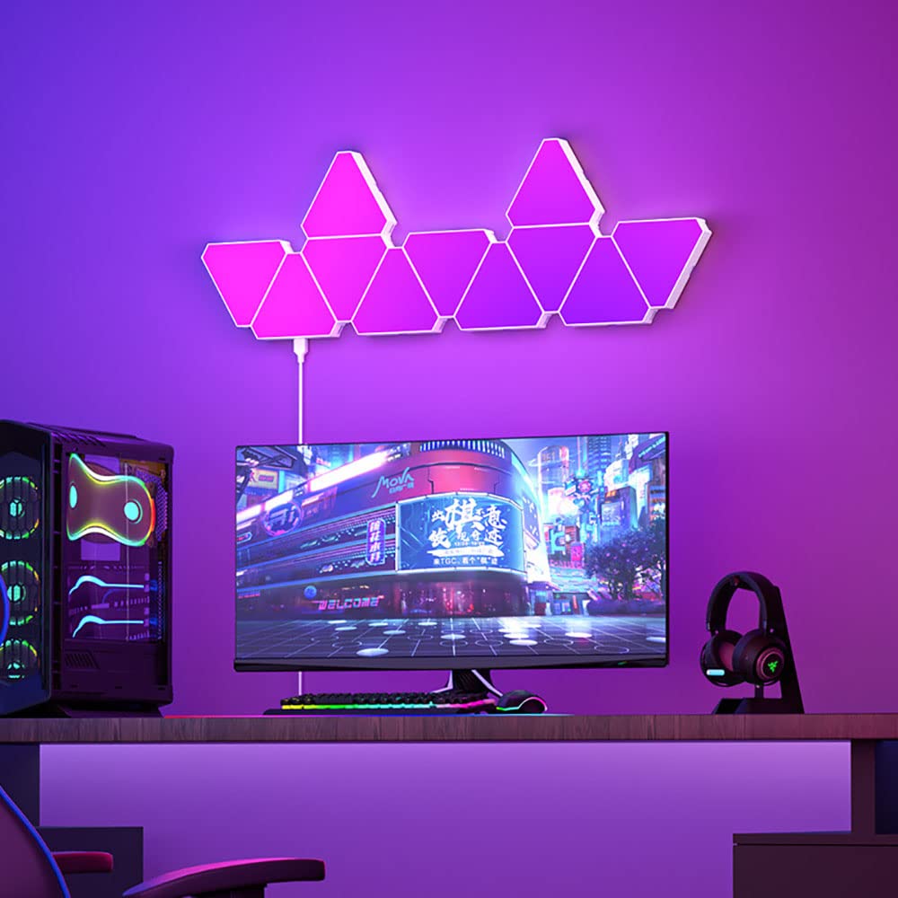 fbkapelk WiFi Bluetooth 5V USB Triangle Lamps Quantum Atmosphere LED Night Light for Game Bedroom Decoration Creative Decorat Wall Lamps (10 PCS Bluetooth)