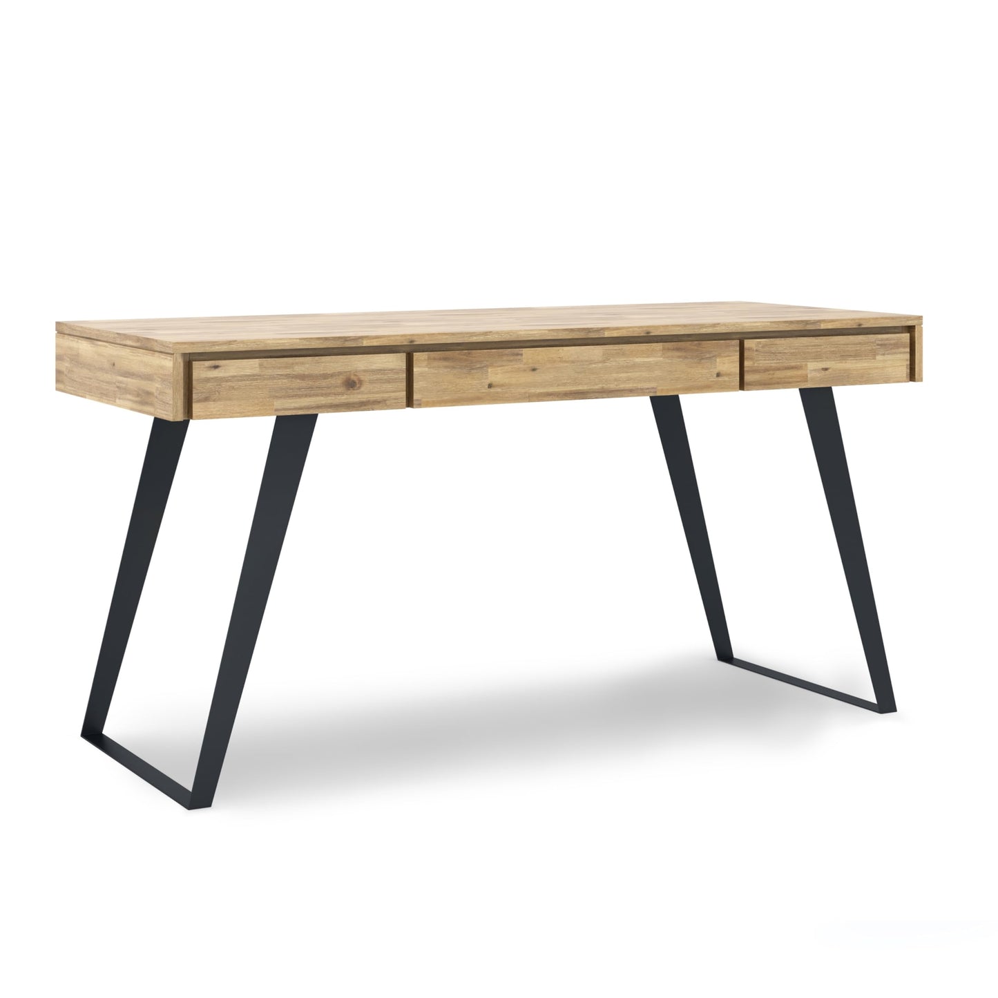 SIMPLIHOME Lowry Desk - 54 Inch Wide Solid Acacia Wood and Metal Writing Desk in Distressed Golden Wheat, Modern Industrial Home Office Computer Table with 2 Drawers and Flip-Down Keyboard Tray