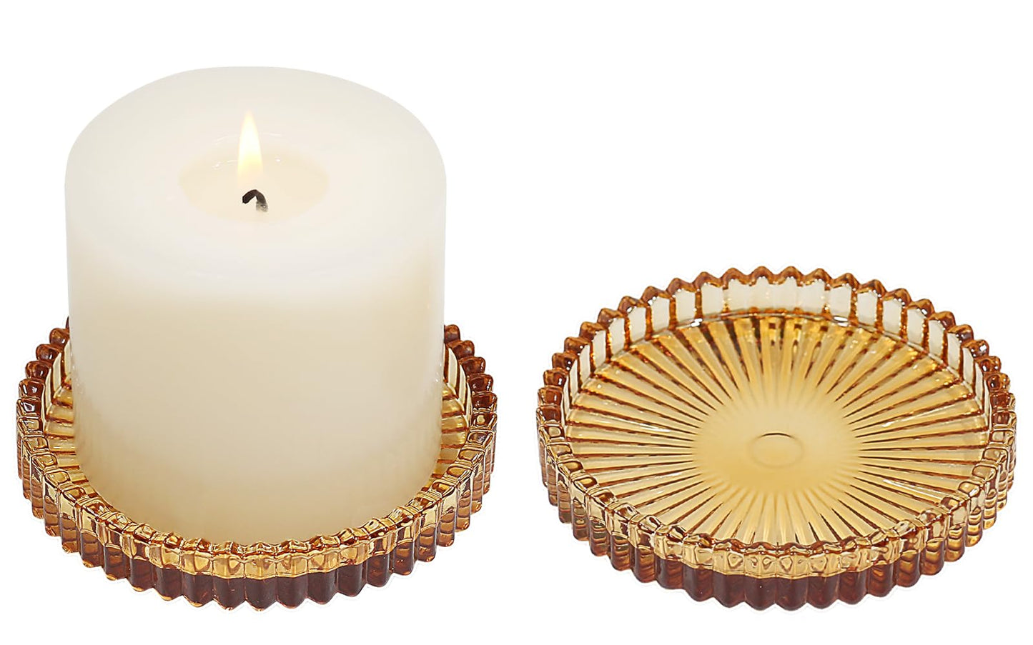 Vixdonos 3.8 Inch Glass Pillar Candle Holder Set Pack 2 Gear Round Plate Serrated Candle Stand for Table Centerpieces,Party, Wedding and Home Decor
