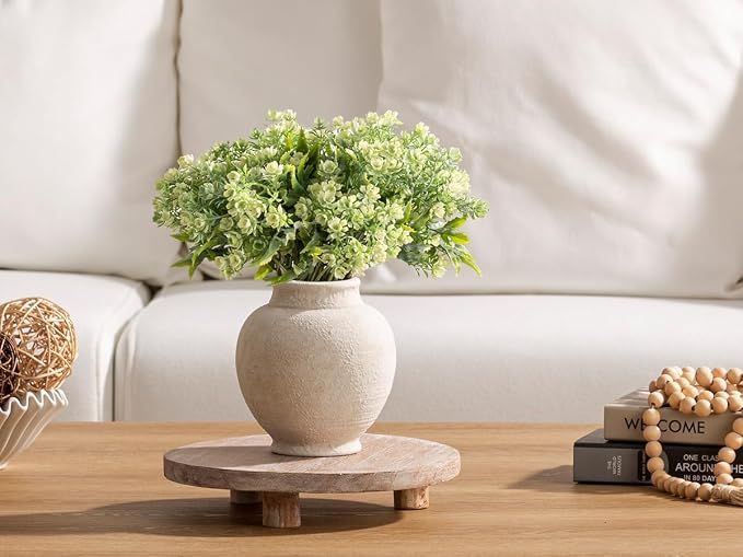 Ceramic Rustic Farmhouse Vase, Small Flower Vase Decorative Vase Short Pottery Vases for Home Decor Table Living Room Entryway Mantel Bookshelf Bedroom Bathroom Kitchen - 6" W