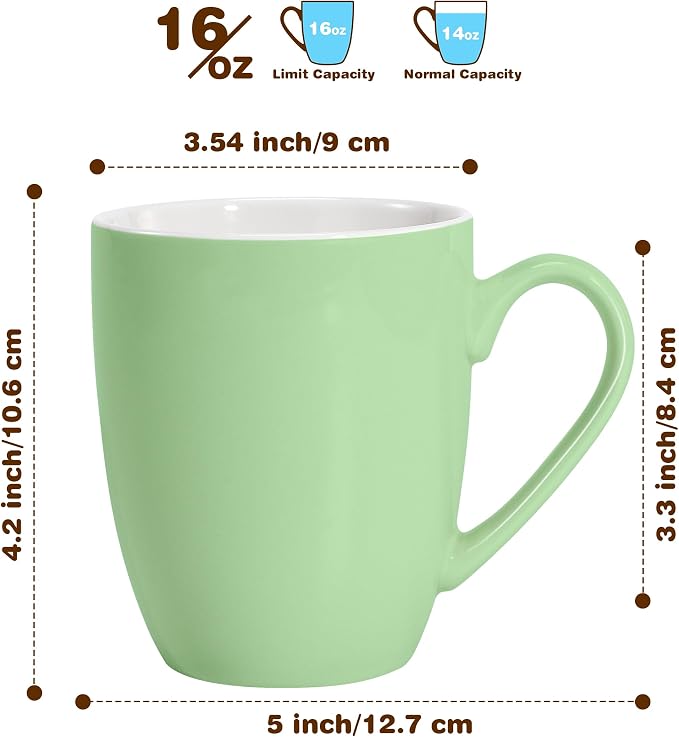 Urbanstrive 16 oz Large Coffee Mug with Handle Tea Cup Novelty Coffee Cup for Men Women Office Work, Mint Green