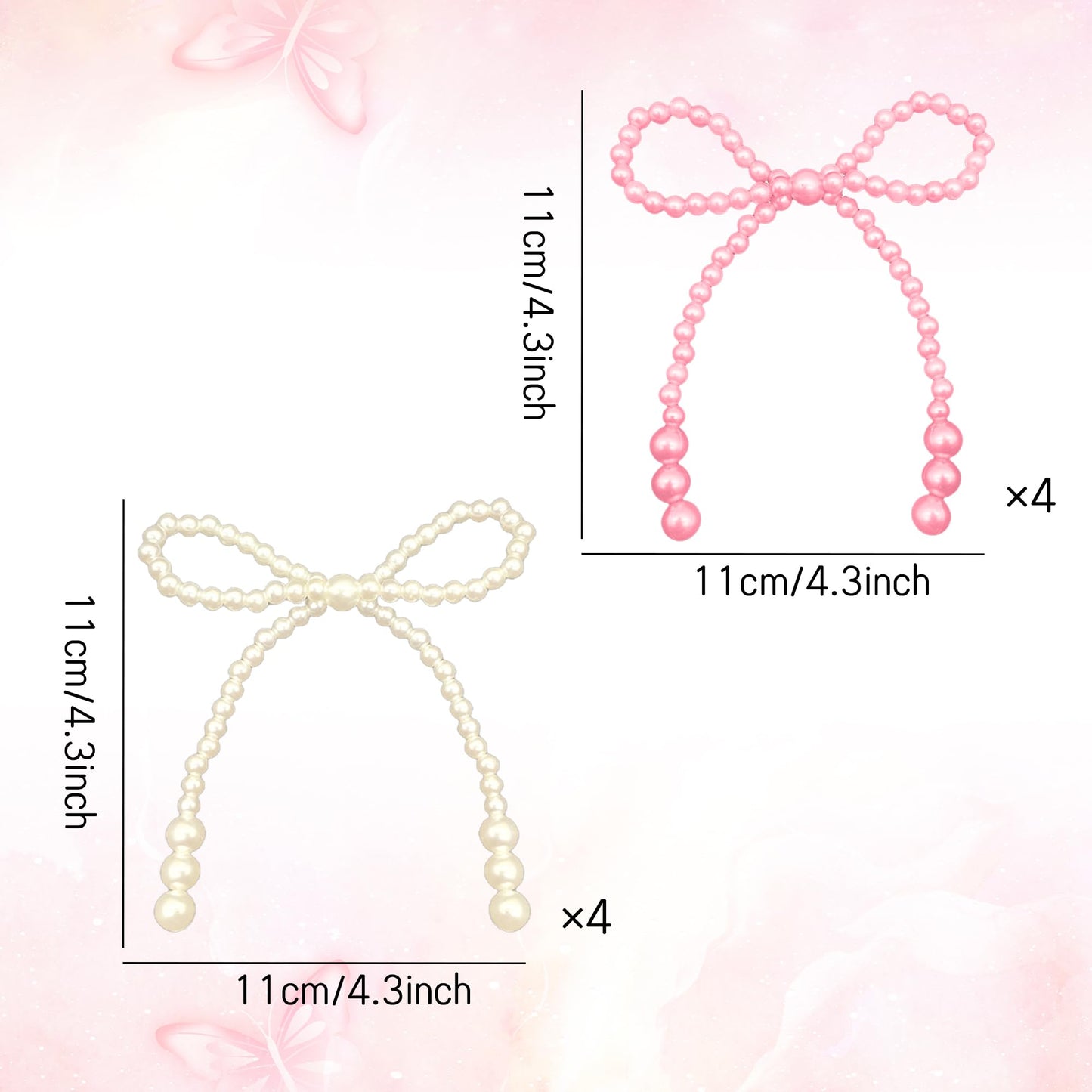 8PCS Pink White Pearl Bow Decoration for Bouquets Pearl Bow Cake Decor Topper Beaded Bridal Shower Decoration for Wedding Bridal Shower Birthday Gift Wrapper