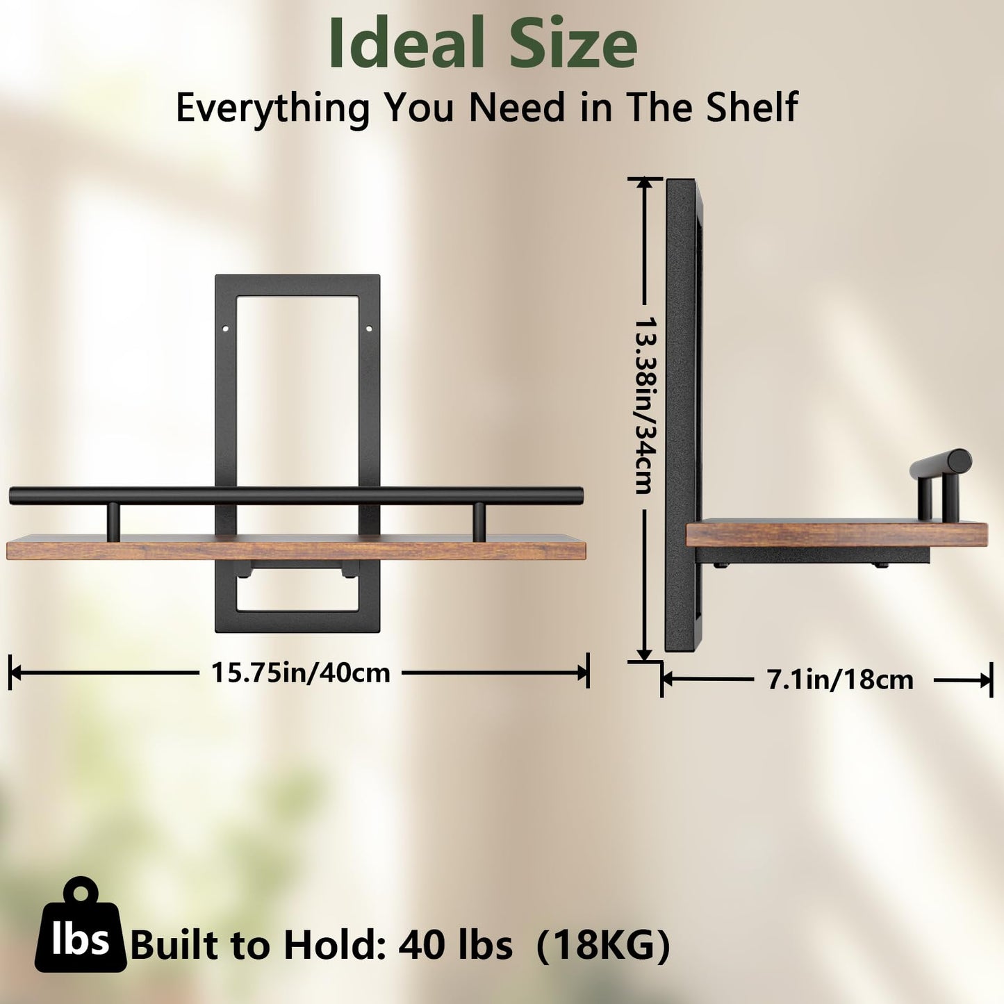 Sbosbo Floating Shelves for Wall to Hold Plants and Small Decor, 15.8 Inch Wall Mounted Shelves Set of 2, Easy to Mount Book Shelf for Bedroom, Living Room, Bathroom, Kitchen, Rustic Brown