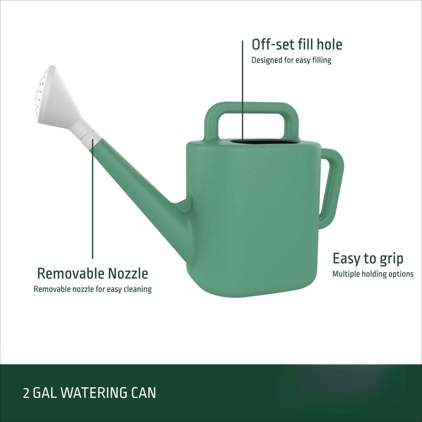 2 Gallon Resin Watering Can Green Lily – Top & Side Dual Handle for Easy Carry & Pour, Offset Opening Mess-Free Refill, Sturdy Garden Watering Can for Indoor & Outdoor Plants