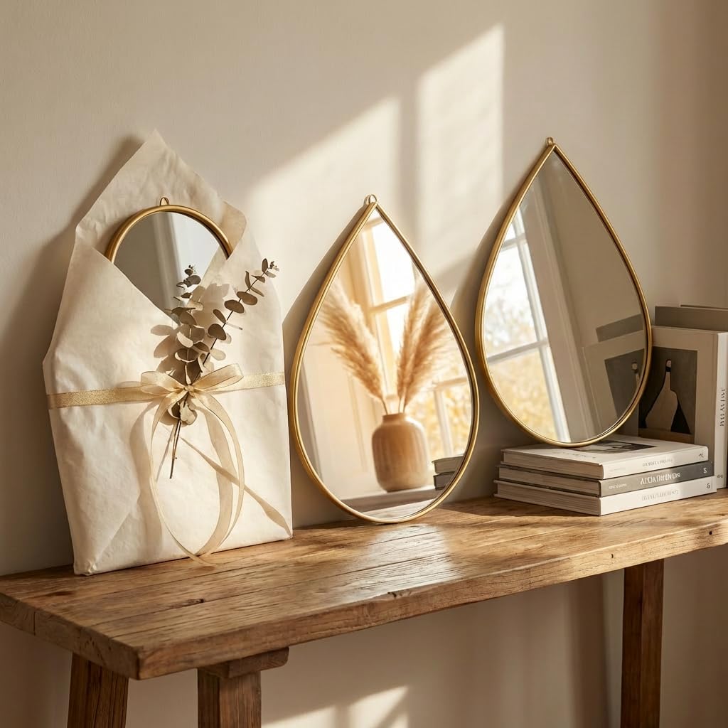 DECANIT Decorative Wall Mirrors Set of 3,Gold Accent Hanging Mirrors for Living Room, Bedroom & Entryway – Modern Farmhouse & Boho Home Decor