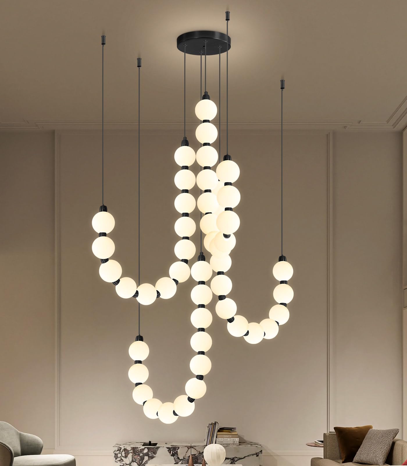 cenozo Modern Chandeliers LED Dimmable Light Acrylic Balls Ceiling Pendant Lighting for Living Room Dining Room Bedroom Adjustable Hanging Lights 90 Watts Black Lamp
