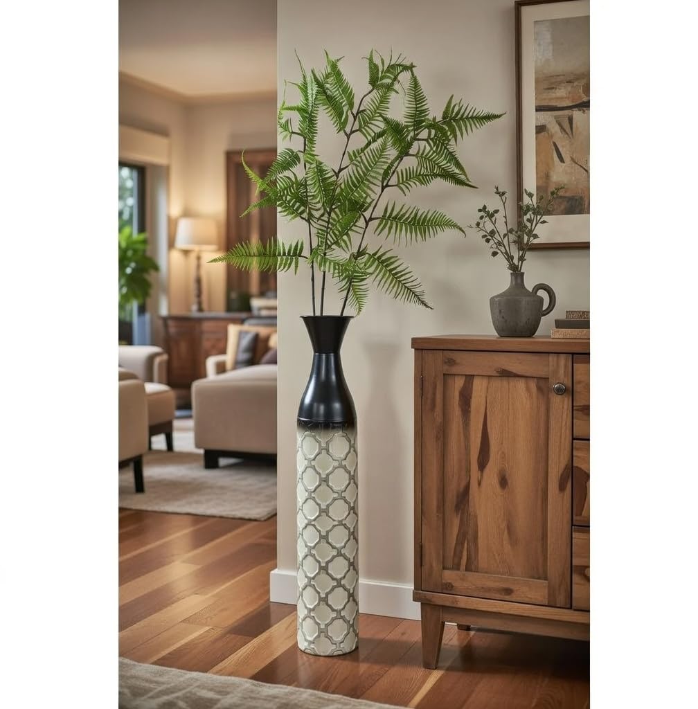 Hosley Metal Brown Tones Moroccan Embossed Floor Vase 28.5 Inch High. Great Vase for Dried Floral Arrangements Craft Projects Ideal Gift for Wedding Special Occasion Home Office