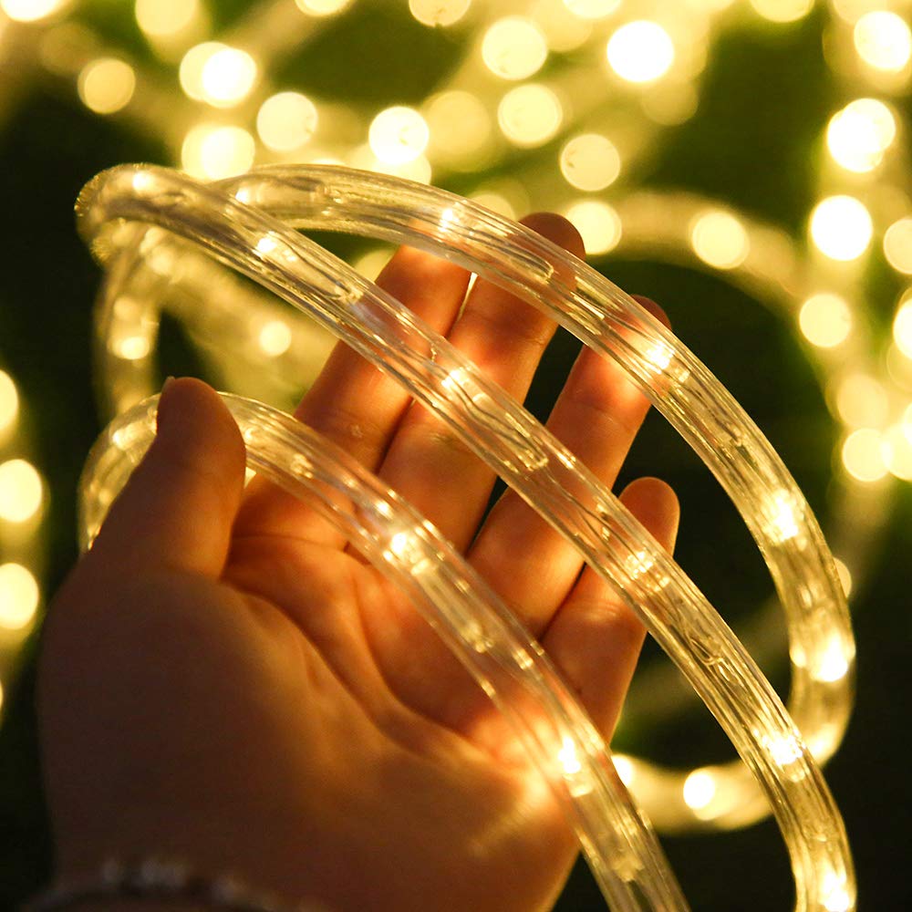 50ft 360 LED Waterproof Rope Lights, 110V Connectable Indoor Outdoor Warm Led Rope Lights for Outside, Deck, Patio, Pool, Camping, Landscape Lighting and Christmas Tree Decorations (Warm White)