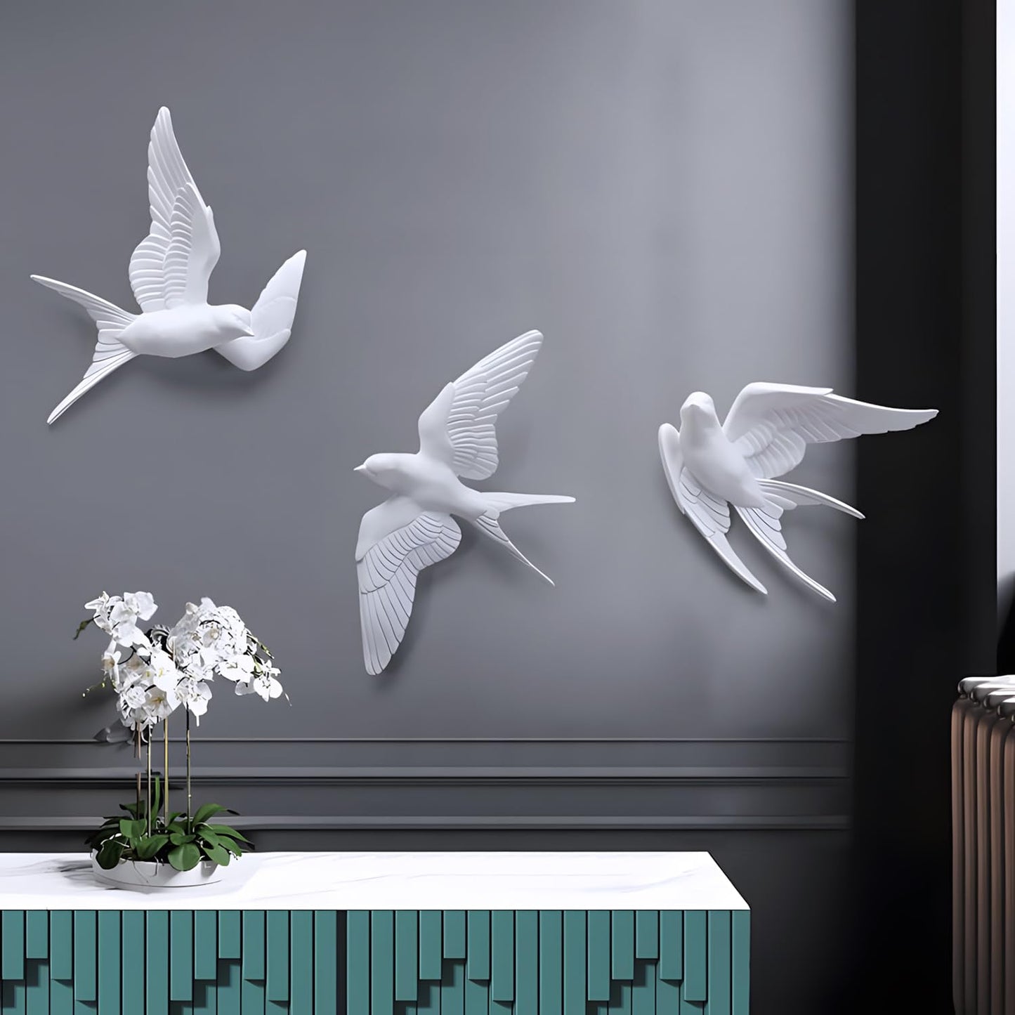 3 Pcs Swallows Bird Wall Sculpture, 3D White Birds Sparrows Swallows Decor, Outdoor/Indoor Peace Peace Dove Bird Figurines for Home, Garden and Patio (White)