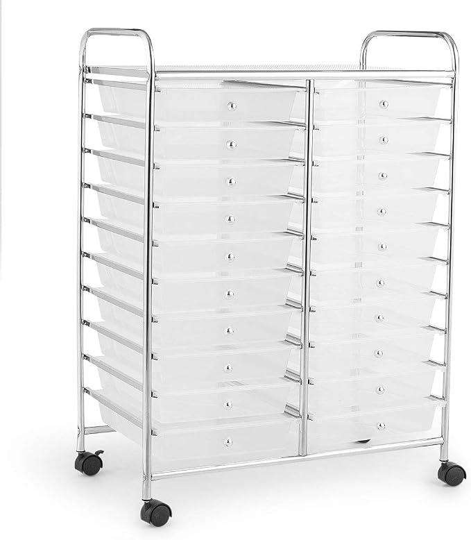 Giantex Storage Drawer Carts, 20-Drawer Organizer, Utility Cart on Wheels, Semi-Transparent Multipurpose Cart for Home Office School Supplies Tools Scrapbook Paper