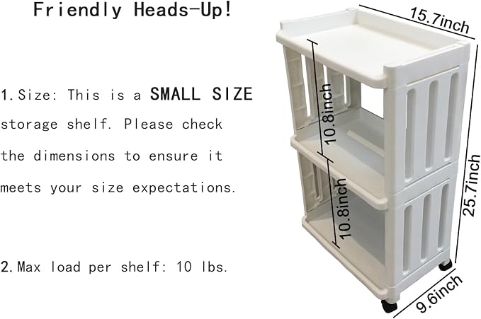 Rolling Storage Utility Cart Slim Organizer Shelf with Wheels 3 Tier Narrow Places Mobile Shelving Unit Tower Rack for Kitchen Bathroom Laundry Room Home Office Bedroom Living Room Washroom, White