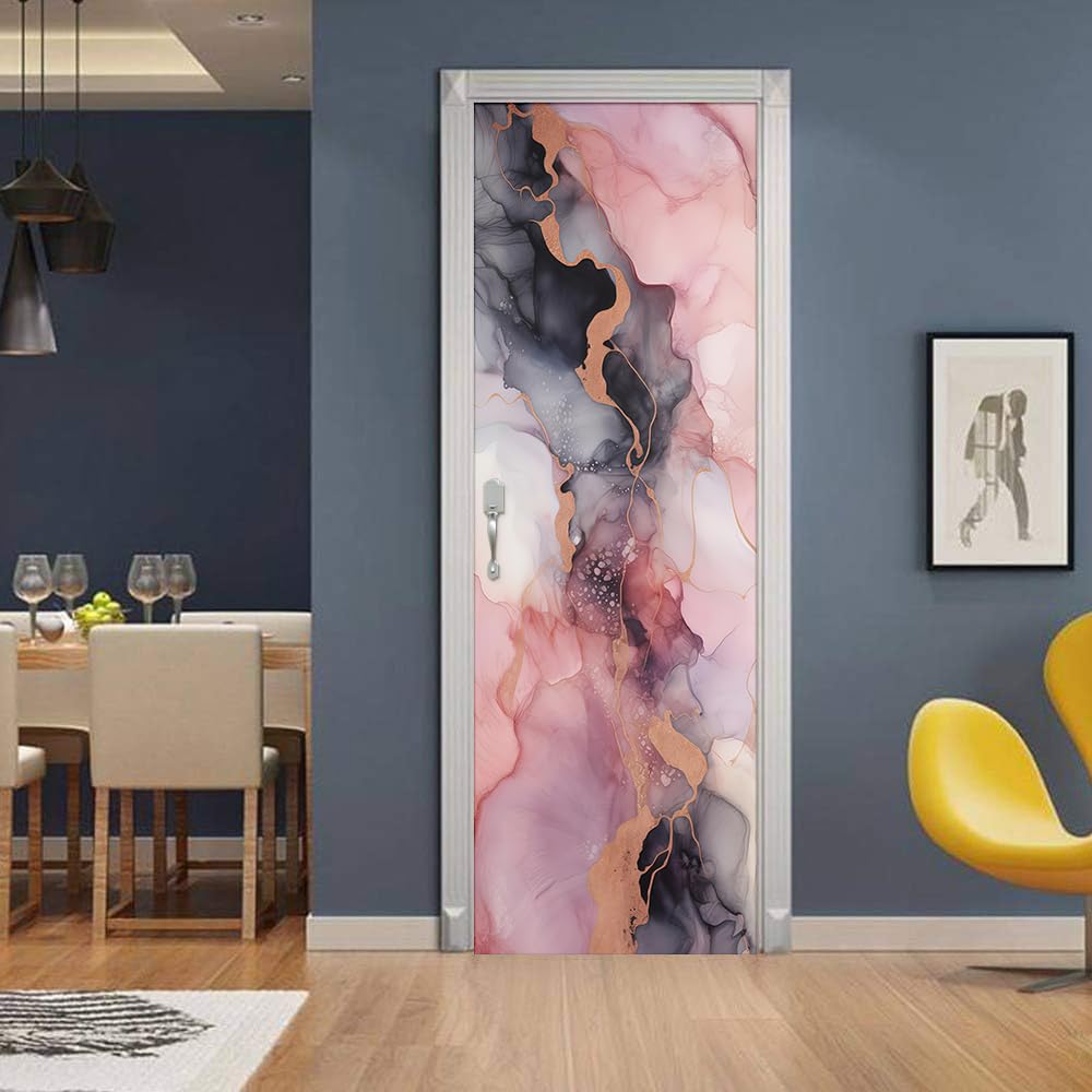 REDAMANCY Modern Pink Grey Purple Abstract Marble Peel and Stick Door Stickers Vinyl Decals Decor Modern Self-Adhesive, Waterproof, Removable
