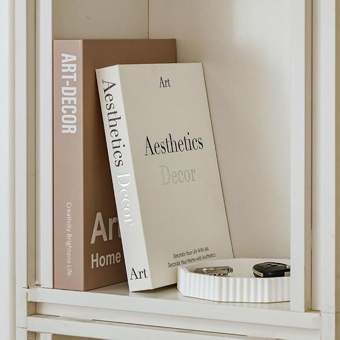 Decorative Plaster Tray & Book Decor Set - Scalloped Tray & Decorative Books Box Enhance Coffee Table or Bookshelf Decor - Modern Home Decoration for Living or Dining Room & as Housewarming Gift