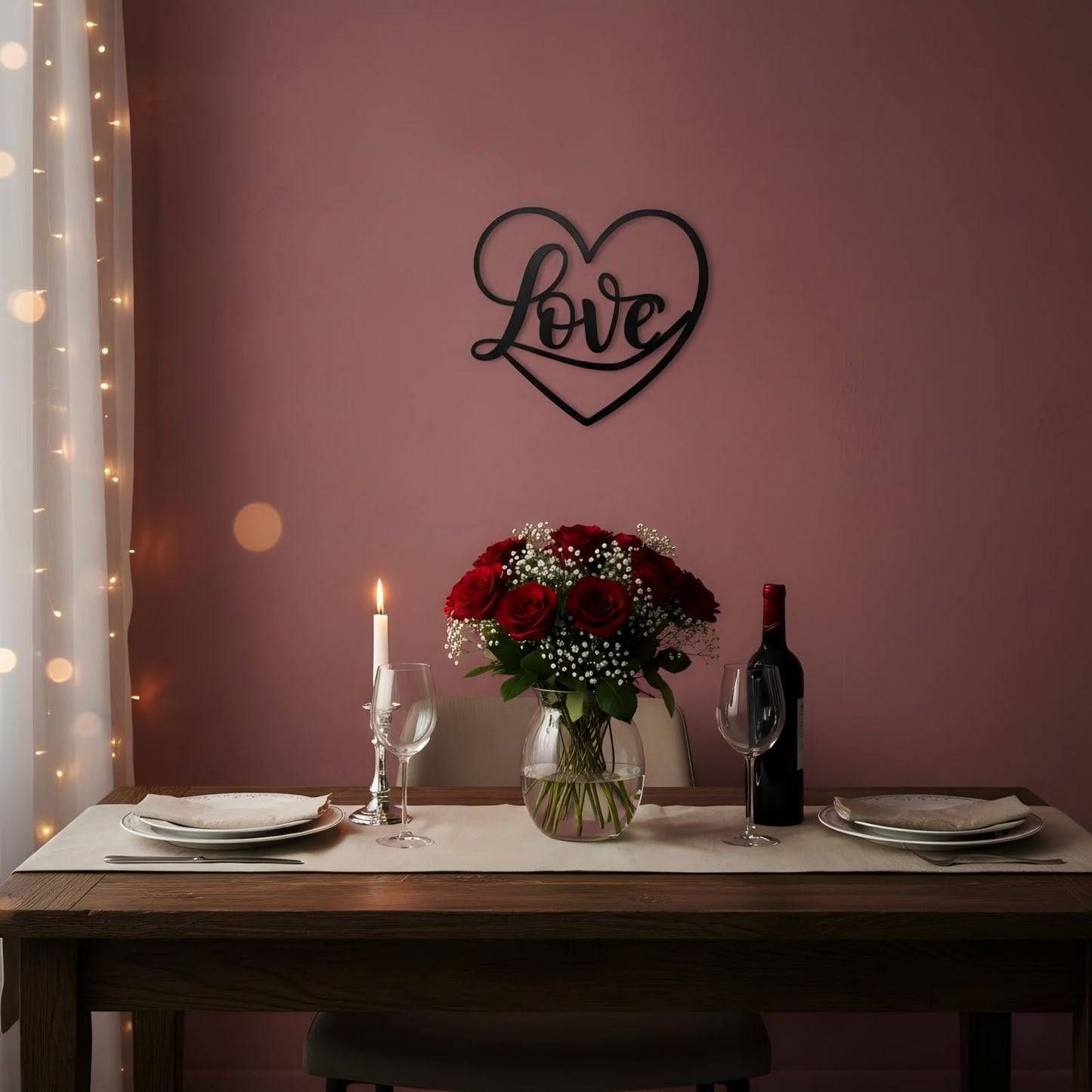 Aimto Metal Heart Love Wall Art Decor, Love Sign Wall Art for Bedroom, Living Room, Modern Wall Decor for Valentine's Day (Black)
