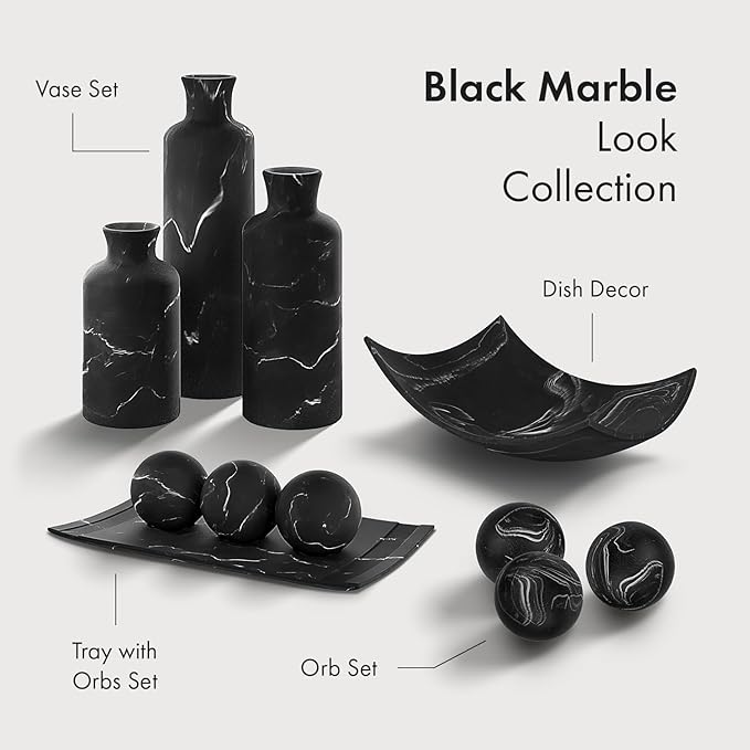 Creative Scents Black Marble Look Decorative Bowl, Coffee Table Decor for Living/Dining Room, Modern Black Catch-All Key Dish Decorations for Entryway, Black Decor - Fruit Bowl for Kitchen Counter