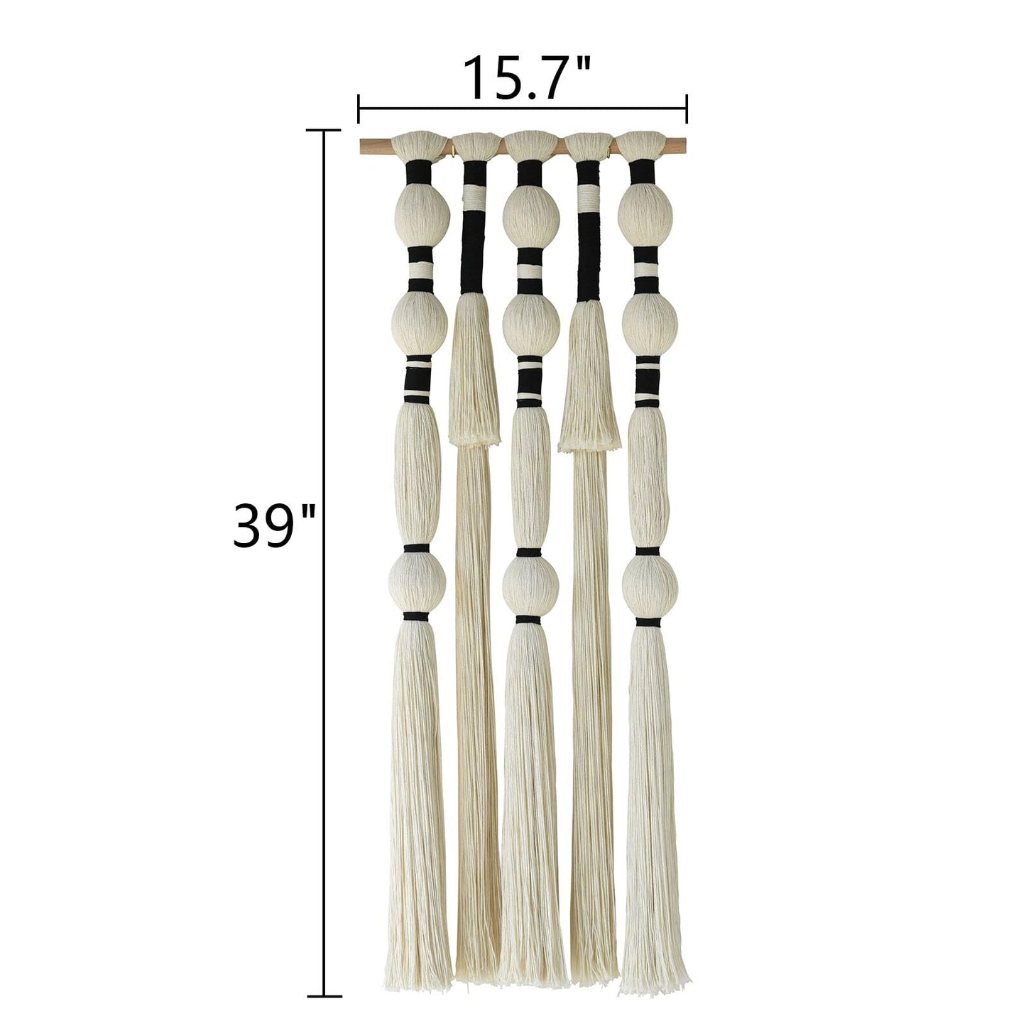 Flber Macrame Wall Hanging Tassels Sphericity Cotton Textile Hanging Geometric Yarn Wall Art for Bedroom Living Room Decor 15.7" W x 39" L