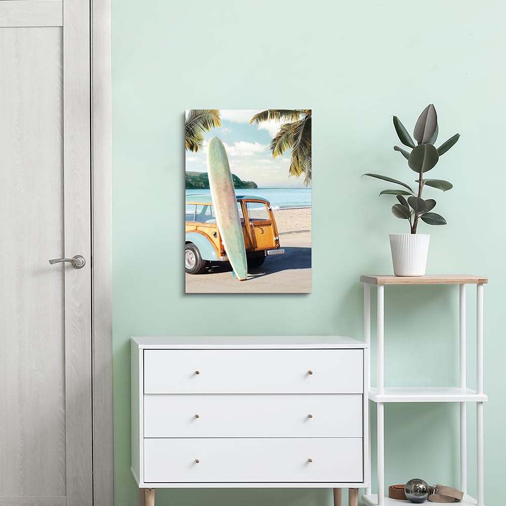 Hardy Gallery coastal wall art surfboard pictures: beach car wall decor seaside artwork surfing ocean print in beach canvas painting for bathroom 11" x 16"