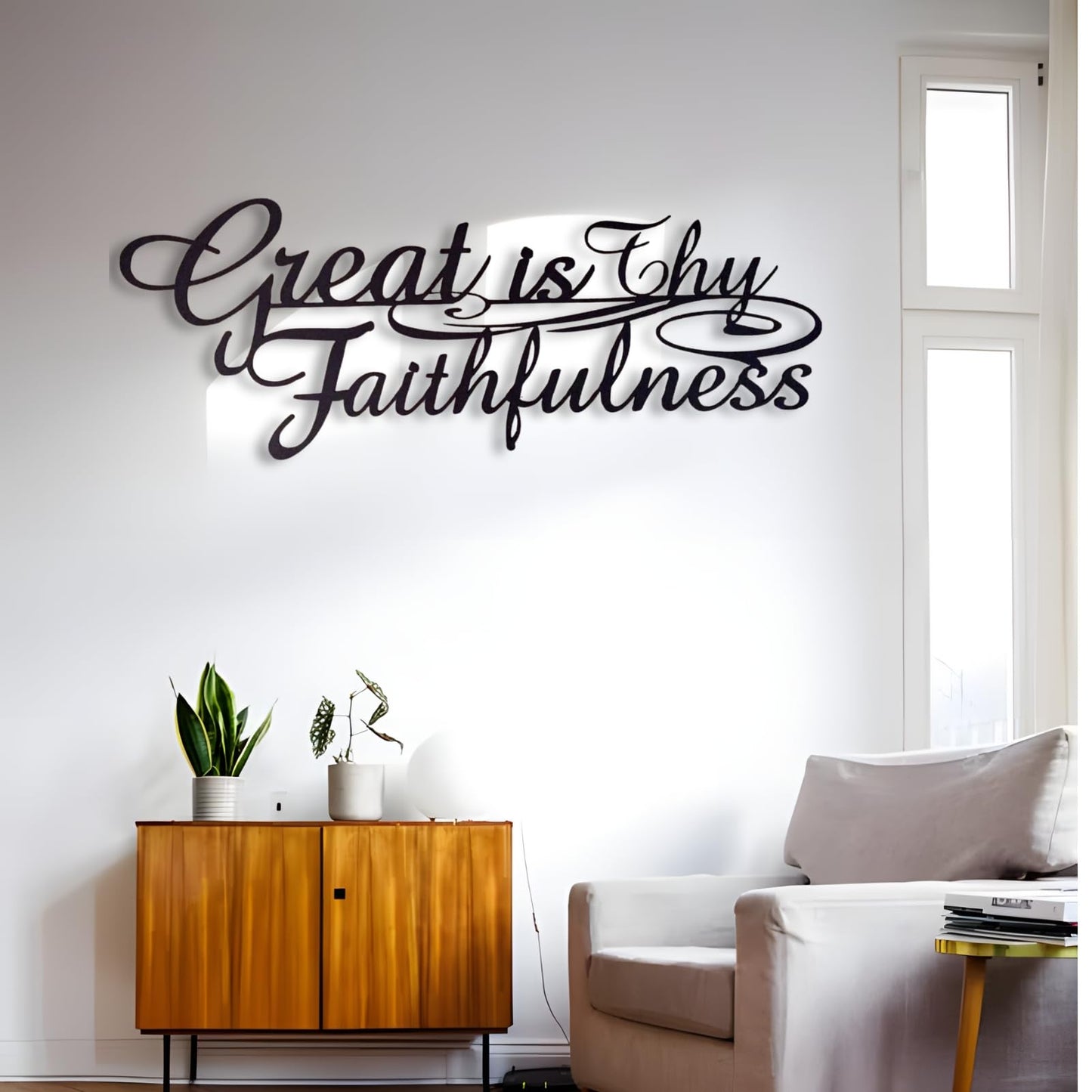 Bisamu Great is Thy Faithfulness Metal Wall Art, Scripture Quote Wall Decor for Home Office Church, Inspirational Gift for Her, Pastor, Baptism (39" x 15" | 100 x37cm)