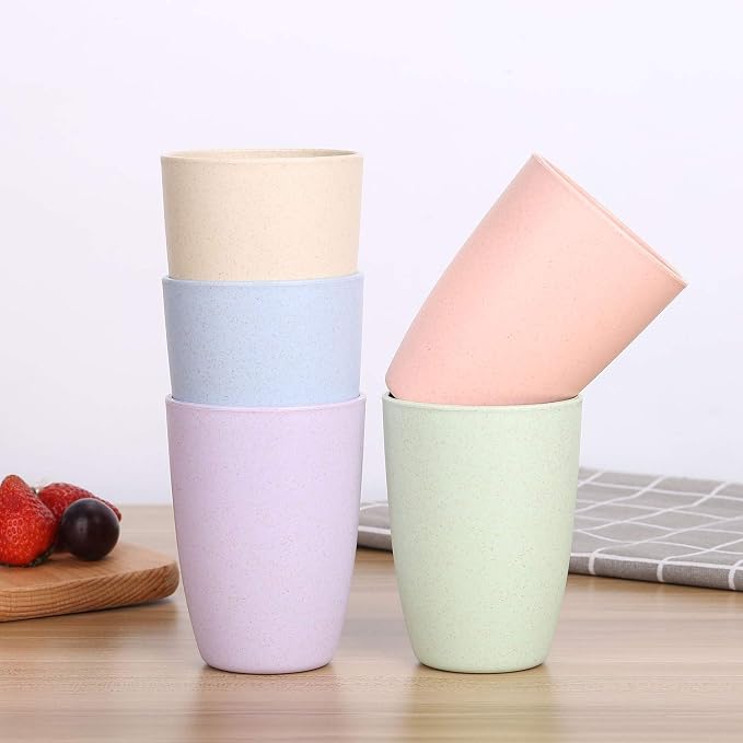 Wheat Straw Unbreakable Cup (12 oz) - Reusable Drinking Glasses Set of 5 - Dishwasher Safe Tumbler - BPA Free & Eco-Friendly (5Pcs)