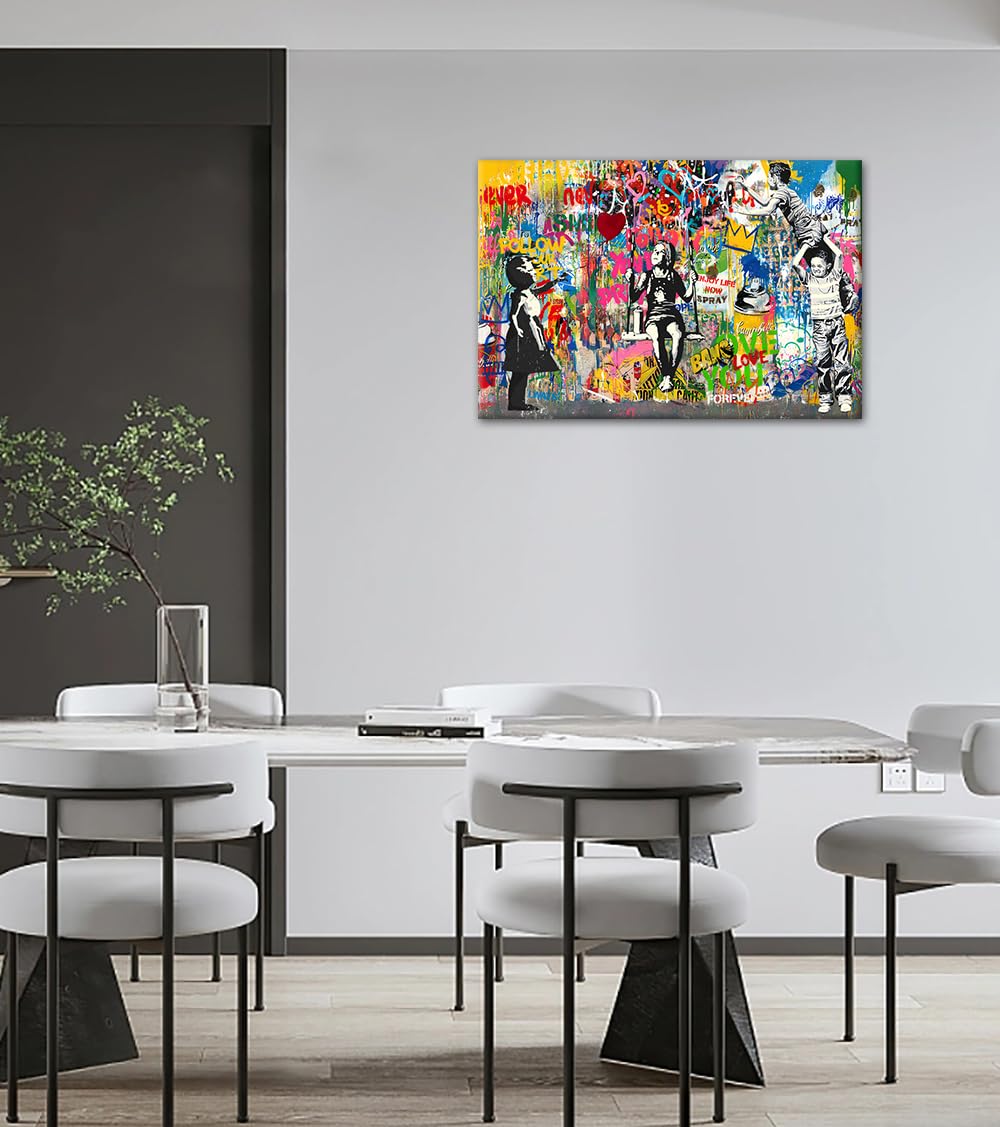 MAMAGO Huge Colorful Graffiti Banksy Wall Decor Modern Street Pop Art Abstract Inspirational Boy Girl Canvas Print Poster Home Apartment Hotel Wall Art Framed Easy to Hang-28 x 44 inch
