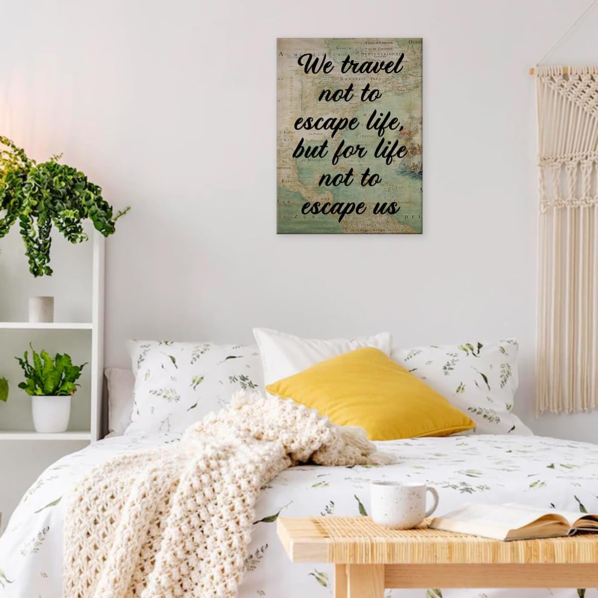 Inspirational Wall Art Decor Motivational Travel Quote Poster Framed Painting Print Retro We Travel Not to Escape Life Canvas Artwork for Home Office Decor 12 X 15 Inch