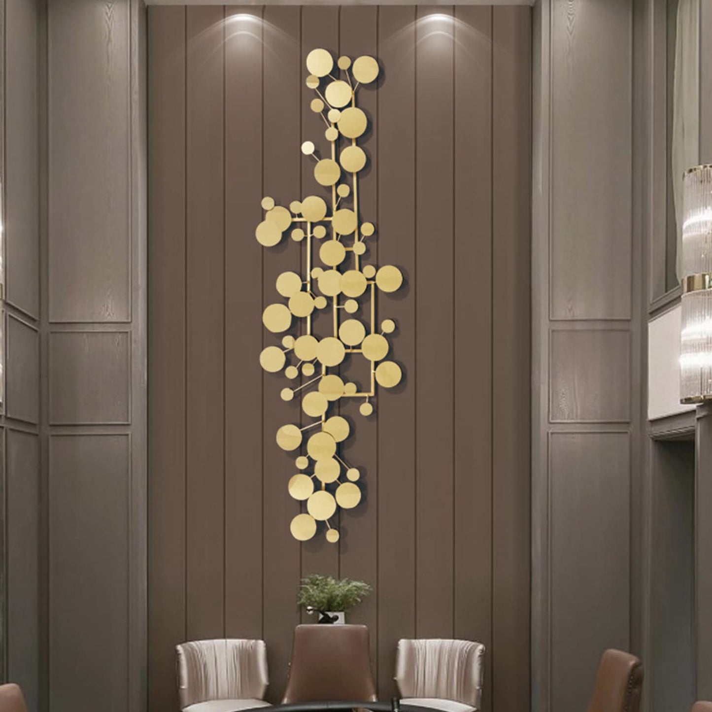 YUDACHU Modern Metal Wall Art for Living Room & Bedroom | 3D Geometric Sculpture 59”×20” | Gold Luxury Wall Decor Accent, Indoor Use, Hanging Kit Included