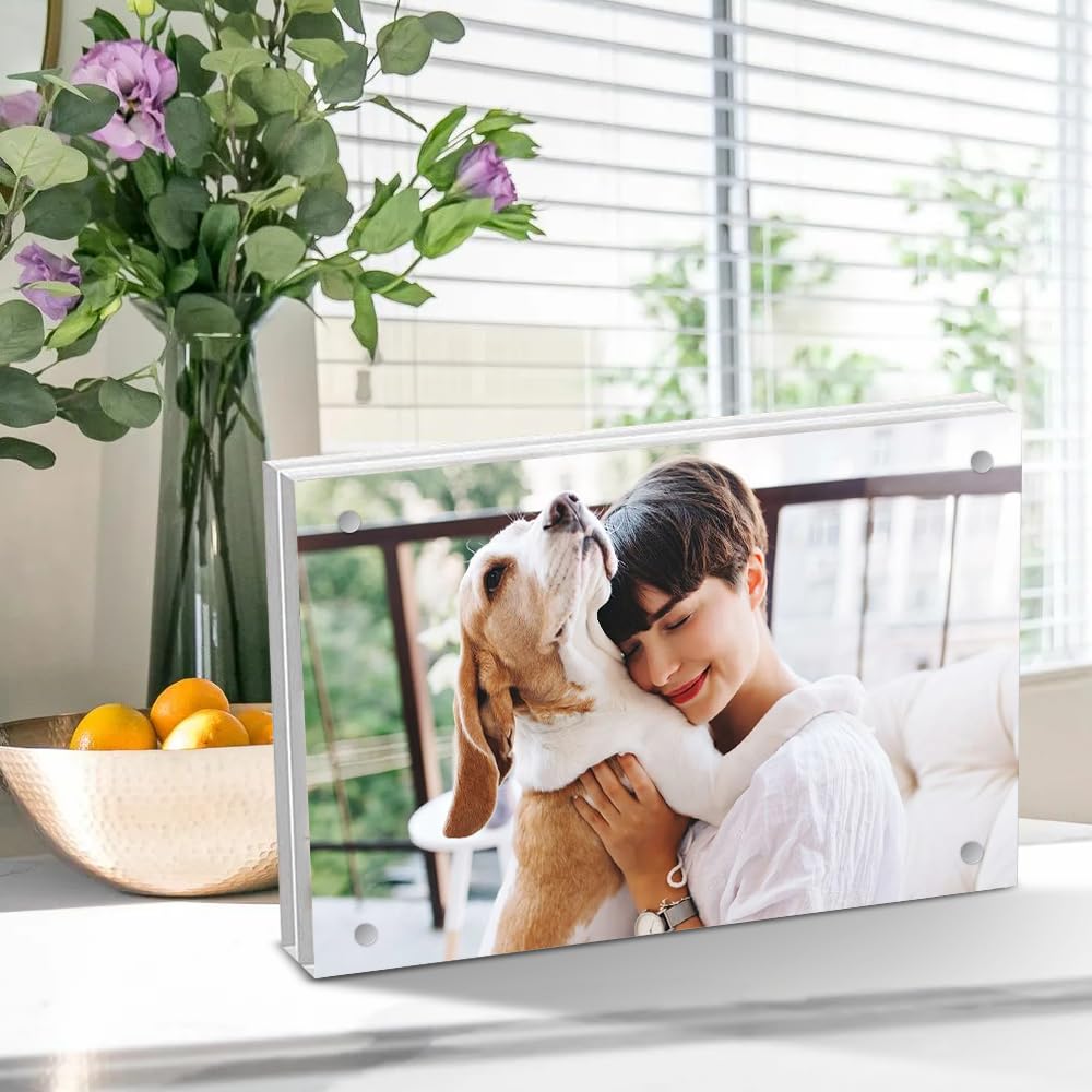 Airsnigi 5 x 7 Acrylic Picture Frames 8 Pack, Clear Picture Frames Frameless Magnetic Picture Frame Double Sided Magnetic Photo Frame Self Standing Desktop Display Stand for Bedroom Living Room Home