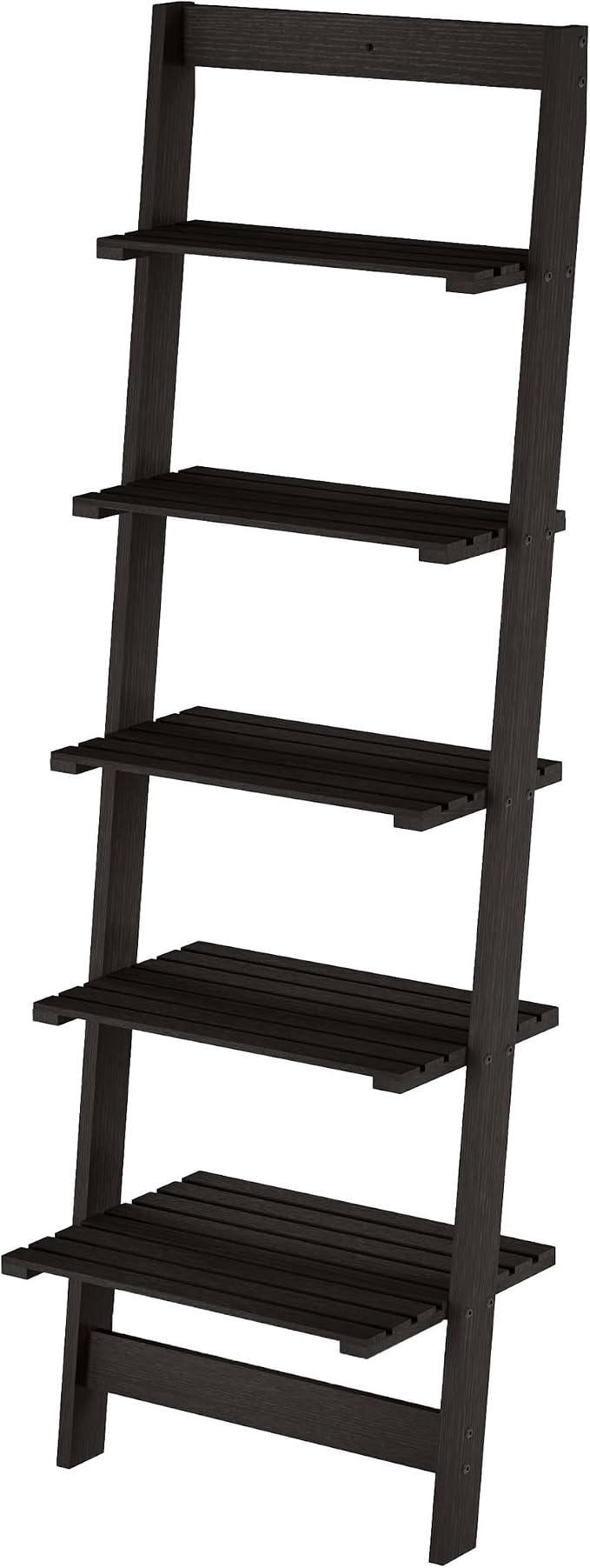 Lavish Home 5-Tier Ladder Shelf – 50" Narrow Leaning Wood Bookcase for Small Spaces, Decorative Storage in Living Room, Office, or Bathroom – Black Modern Display Shelf