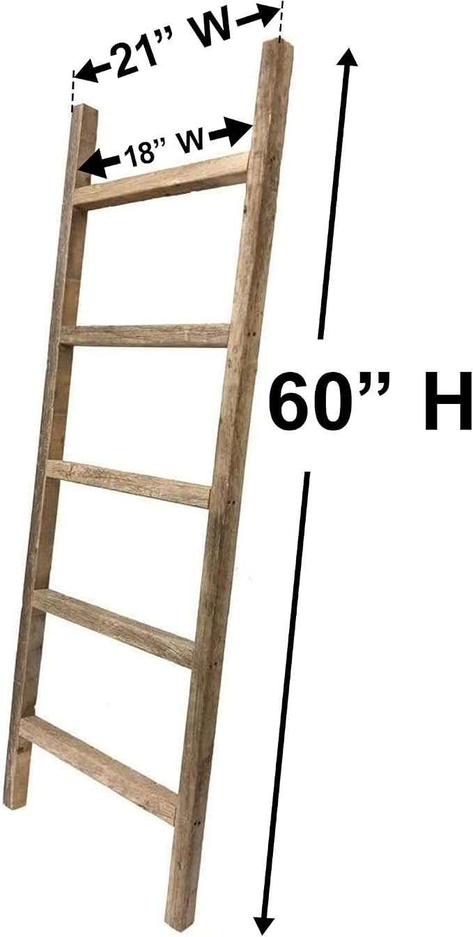 BARNWOODUSA Rustic Farmhouse Decorative Ladder - Our 5 ft Ladder can be Mounted Horizontally or Vertically and is Crafted from Upcycled Wood No Assembly Required Robins Egg Blue