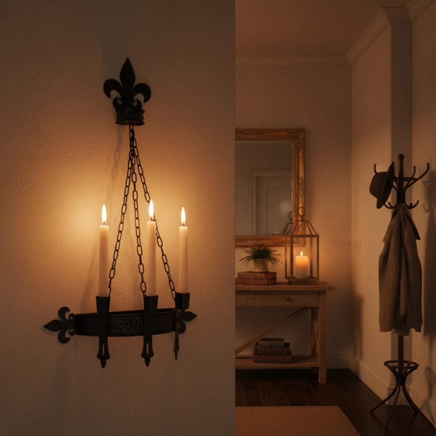 We Moment Black Candle Sconces, 3-Candle Wall Sconces for Taper Candle, Gothic Victorian Candelabra Wall Decor, Rustic Holder for Bathroom, Staircase, Living Room, Dining Room，Set of 1