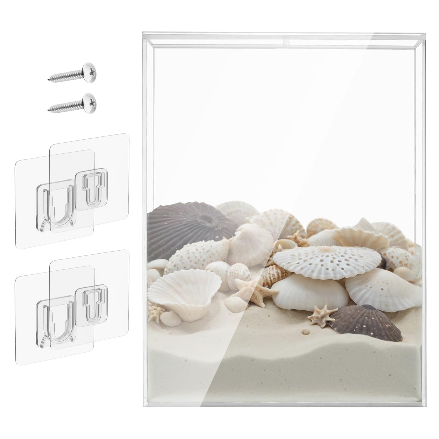 8.5 x 11 Inch Clear Acrylic Wall Mount Seashell Display Box, 3D Floating Display Case Shadow Box Frame, Ideal for Wine Bottle Caps, Tickets, Shells, Stamps and More