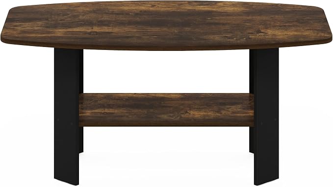 Furinno Simple Coffee Table, 2-Tier Small Coffee Table wih Open Shelf, Side Table, Tabletop with Soft Edges, for Living Room, Home Office, Amber Oak