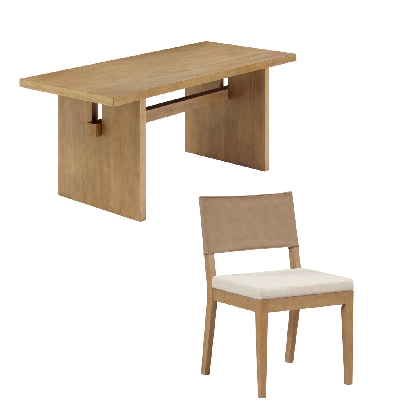 Nathan James Briggs Modern Farmhouse Dining Set for 6, Solid Wood Dining Room Table Set with 6 Upholstered Dining Chairs, Light Brown