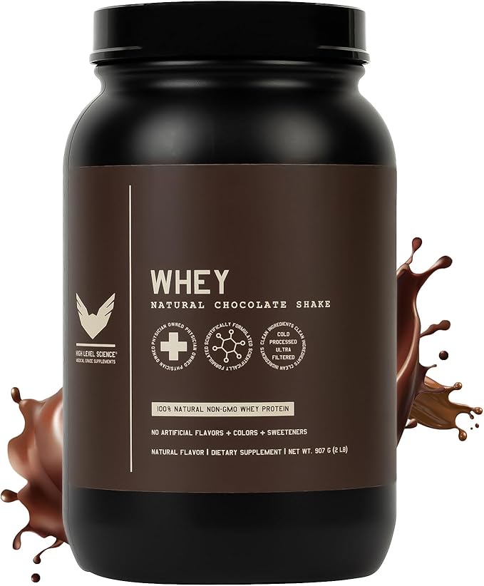 High Level Whey Protein Powder Stevia Sweetened, Natural Chocolate Shake, 24g Protein, Ultra Filtered Non-GMO, Digestive Enzymes, Gluten Free, ?‹白ç²? 2 lb, Whey Protein with Stevia