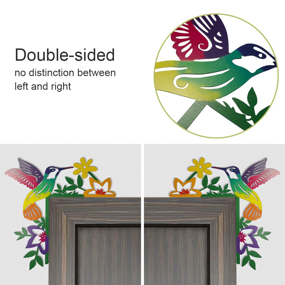 2024 Hand Painted Door Topper, Metal Double Sided Hummingbird Flower Cardinal Flamingo Starfish Leaf Funny Creative Door Frame Topper Corner Silhouette Wall Art Decor for Nature Lovers (Hummingbird)