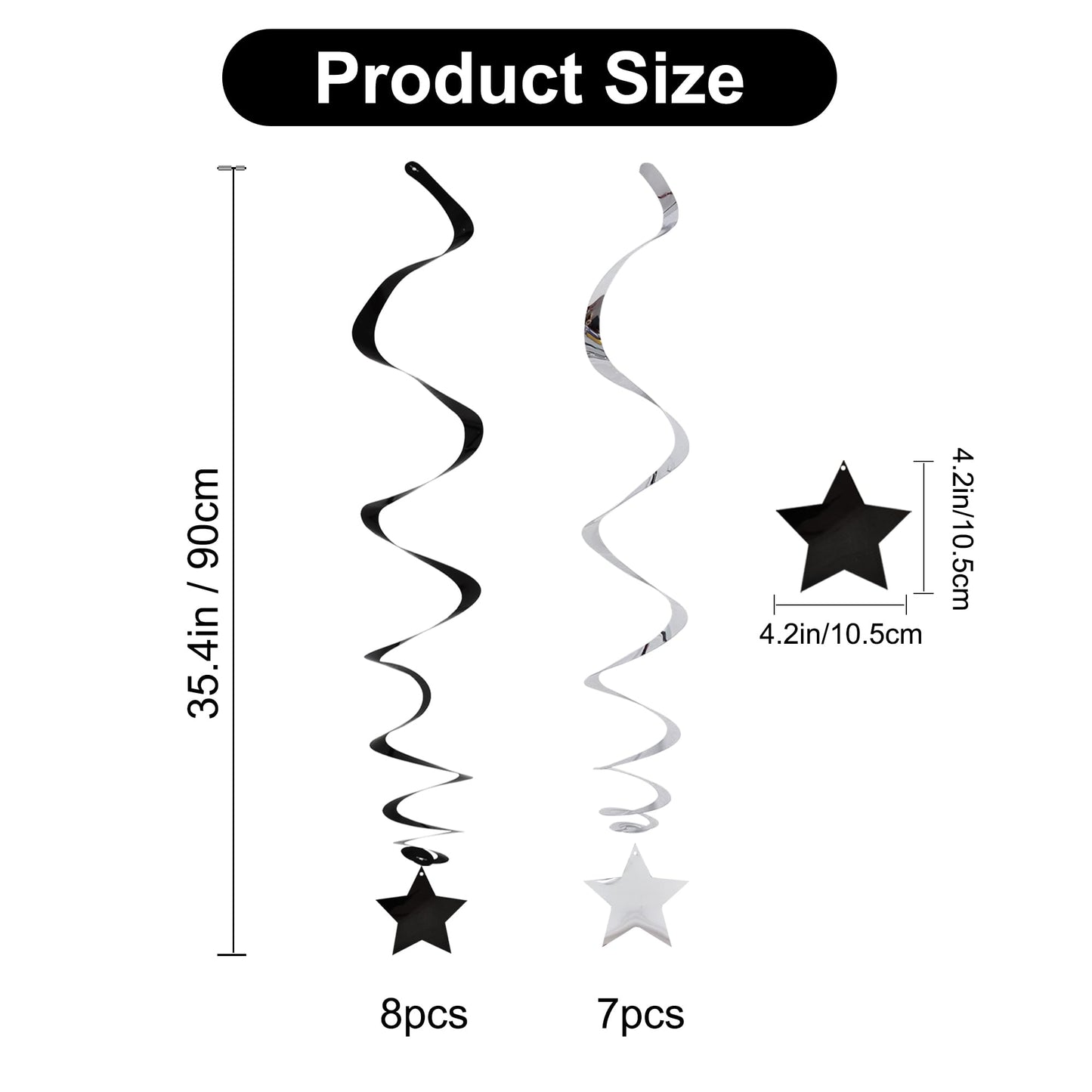 BEISHIDA Black Silver Stars Hanging Swirls Bachelorette Graduation Hanging Ornament Decorations for Birthday Party Supplies Congrats Grade 2026 Graduation Decorations,Pack of 15