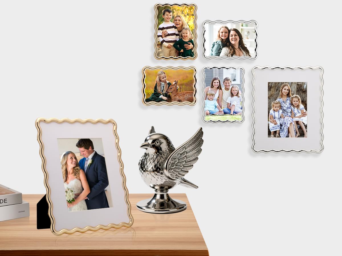 GorYeeFine Gold 4 x 6'' High-End Zinc Alloy Picture Frame with Wave Design - Modern Glamour 6x4'' Pictures Frames for Desktop and Wall Décor