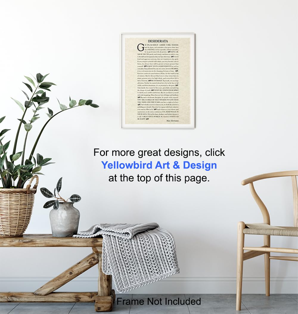 Inspiring Typography Wall Art LARGE 11x14 - Desiderata Poem - Motivational Home Decor - Inspirational quote Wall Decor - Encouraging Art for Women, Men, Poetry Fans - Max Erhman Quote - Unframed