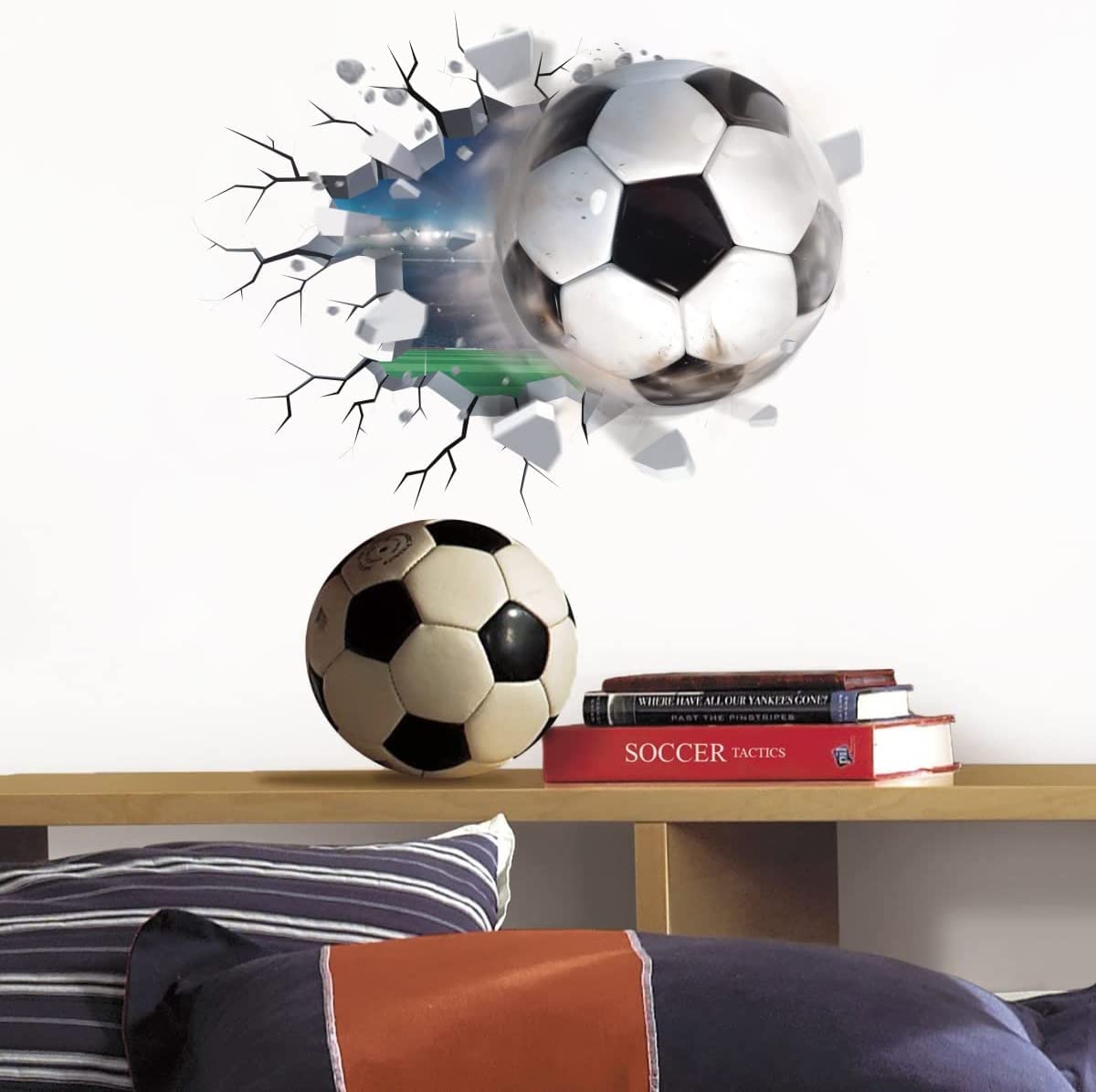 TOARTi 3D Football Wall Stickers,Football Wall Decals for Boys Room,Soccer Football Wall Art Decal for Boys Bedroom Soccer Room Decoration